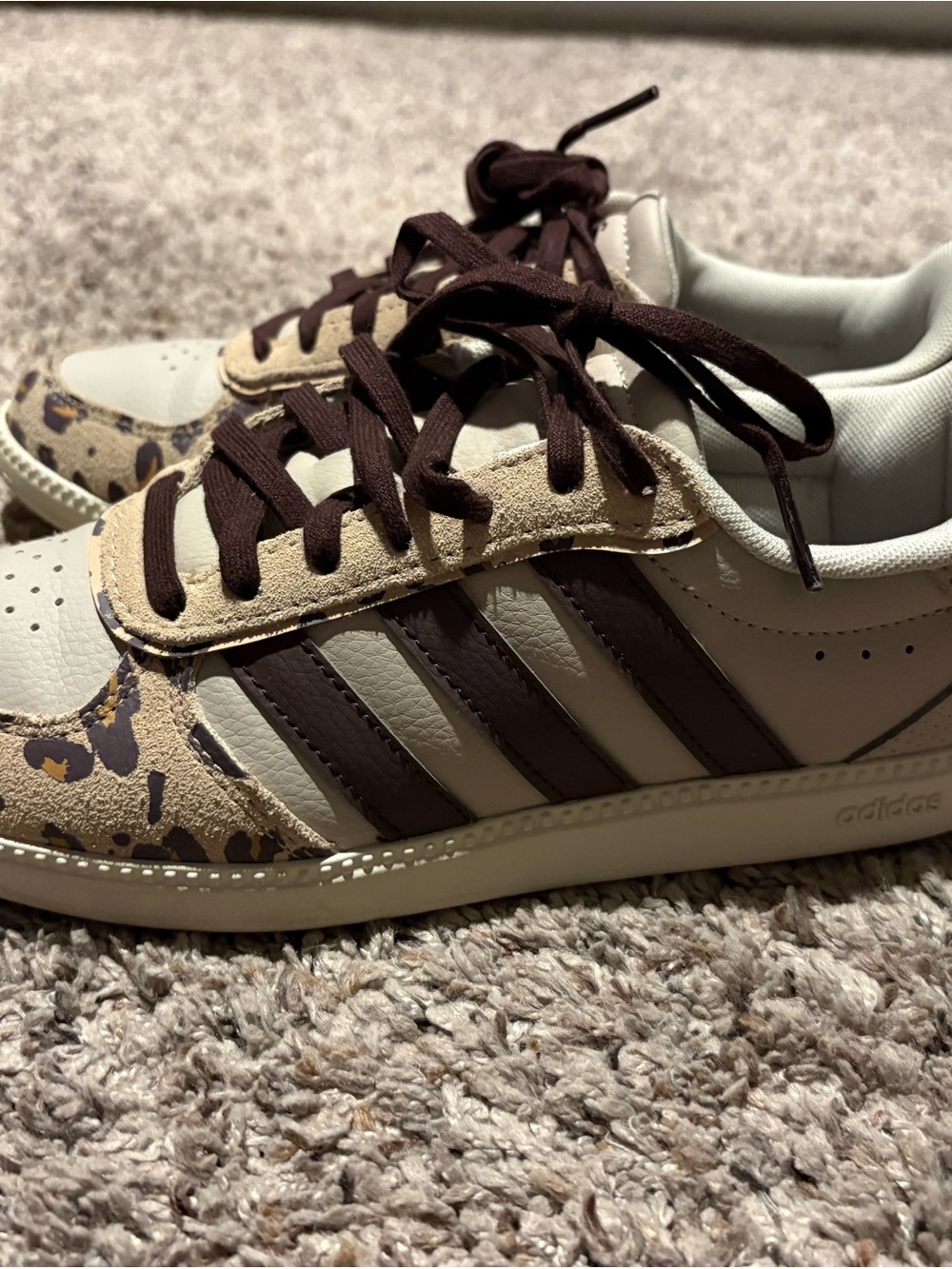 adidas Cream and Brown Leopard-Accent Sneakers